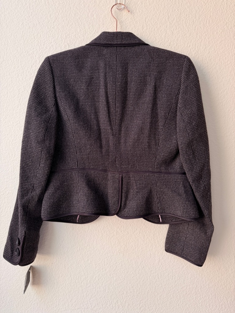 Ann Taylor Cropped Tweed Blazer Jacket Grey Tailored Peplum Fitted Office 2P - Picture 2 of 13